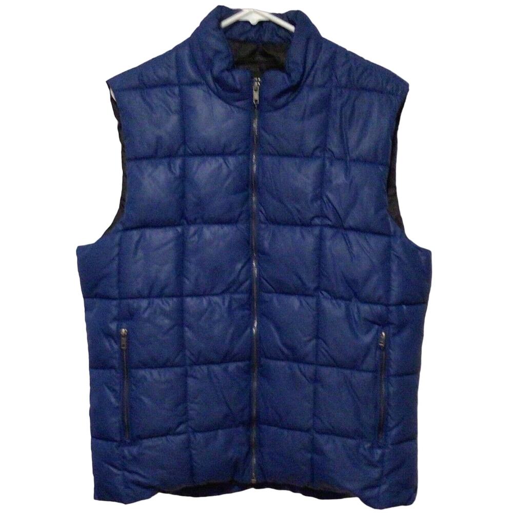H&M Men’s Blue Black Full Zip Puffer Vest Size 44R Winter Jacket Outerwear